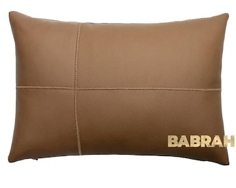 Genuine Real Pebble Grain Camel Color Leather Pillow Standard Queen King Body Size Pillows Unfilled