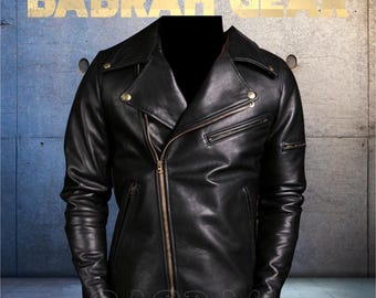 Men's Black Leather Jacket Genuine Real Leather Biker Casual Motorcycle Riding Zipper Style New