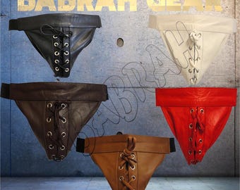 5 Pieces Genuine Leather Jockstraps Laces Front Jocks Laced G-Strings Jock Straps New