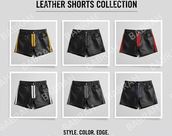 Men's Leather Shorts Stripe Jocks Zipper Jockstrap Style Pouch Side Stripes Multiple Colors 5 Pockets All Sizes