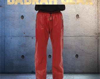 Red Custom Tailor Made Bespoke Real Lambskin Leather Drawstring Trouser Pants Zipper Model New