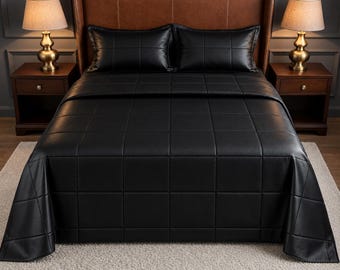 Handmade Bespoke Custom Tailor Made On Order Genuine Real Premium Black Leather Duvet Covers