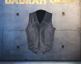 Premium Genuine Leather Motorcycle Vest: Biker Riding Touring Street Vests # 223