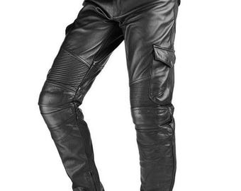 Custom Tailor Made Bespoke Real Leather Motorcycle Sports Biker Touring Racing Pants Cargo Pockets New
