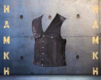 Premium Genuine Leather Motorcycle Vest: Biker Riding Touring Street Vests # 236
