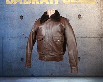 Men's Brown Leather Motorcycle Jacket: Pilot Bomber Style Jackets Fur Collar