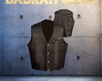 Premium Genuine Leather Motorcycle Vest: Biker Riding Street Vests # 204