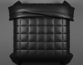 Custom Luxury Black Leather Look Box-Stitched Duvet Cover, Warm Winter Comforter with Polyester Filling, Modern Gothic Aesthetic Bedding Set