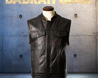 Premium Genuine Leather Motorcycle Vest: Biker Riding Street Vests # 210