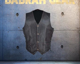 Premium Genuine Leather Motorcycle Vest: Biker Riding Touring Street Vests # 224