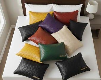 2 Pieces 1 Pair of Genuine Leather Pillow Covers - Quilted Design, Unfilled