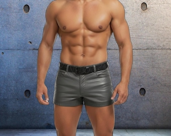 Gray Men's Leather Short Shorts Mens Jeans Style Five Pockets Zipper Fly New All Sizes