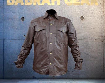 Lambskin Leather Shirt: Brown Snaps-Front Uniform Western Shirts