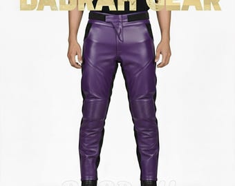 Men's Heavy Duty Purple Leather Motorcycle Pants Custom Length Leather Biker Pant Racing Pant New BG-1468