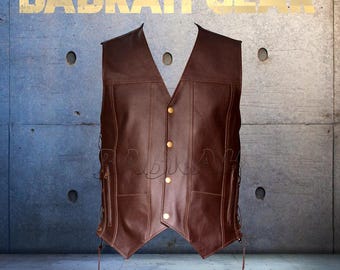 Premium Genuine Leather Motorcycle Vest: Biker Riding Street Vests # 209