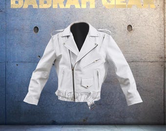 Men's White Leather Biker Jacket: Quilted Removable Liner, Zipper Style, Motorcycle Riding Jackets