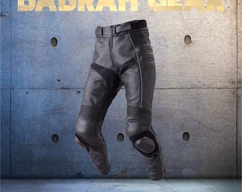Men's Heavy Duty Leather Motorcycle Racing Pants: Padded, Perforated, CE Certified