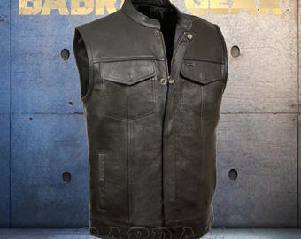 Premium Genuine Leather Motorcycle Vest: Biker Riding Street Vests # 187