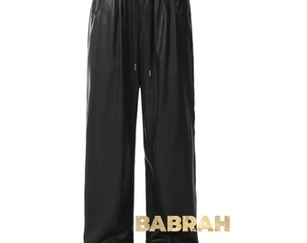 Custom Tailor Made Bespoke Real Lambskin Leather Drawstring Trouser Pants Straight Front New
