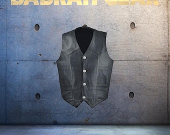 Premium Genuine Leather Motorcycle Vest: Biker Riding Touring Street Vests # 246