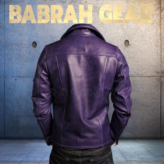 Men's Purple Leather Jacket Genuine Real Leather Biker Casual