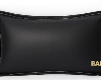 Genuine Real Black Leather Pillow White Stitching Standard Queen King Body Size Pillows Unfilled