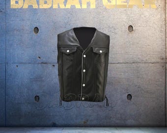 Premium Genuine Leather Motorcycle Vest: Biker Riding Street Vests # 214