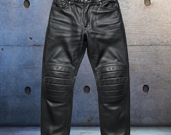 Handmade Men's Premium Real Leather Pants Padded Knees Leather Pants