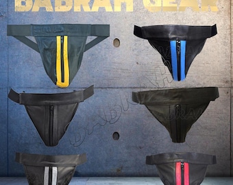 Lambskin Leather Jockstraps: Zipper Front, Soft Leather, Assorted Colors (6-Piece Set)