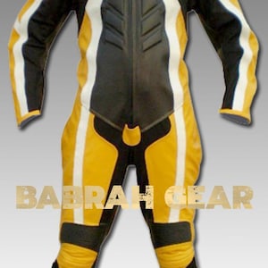 Custom Tailor Made Premium Genuine Leather Yellow Motorcycle Racing Suit Sports Bike 1 Piece Suit Jacket Pant New Model:111