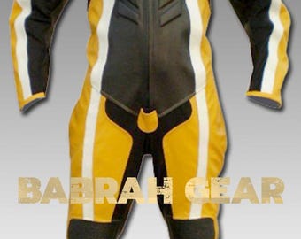 Custom Tailor Made Premium Genuine Leather Yellow Motorcycle Racing Suit Sports Bike 1 Piece Suit Jacket Pant New Model:111