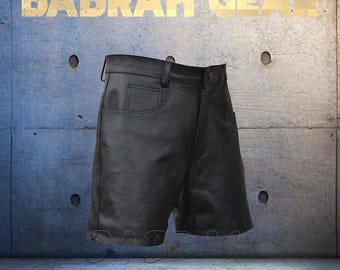 Men's Leather Short Shorts: Jeans Style Five Pockets Model New All Sizes