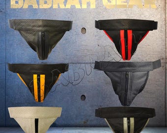 Perforated Leather Jockstraps 6-Piece Set: Zipper Front, Double Piping