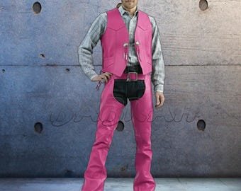 Set Pink Men's Genuine Real Leather Motorcycle Vest Concho Biker Vests Leather Chaps