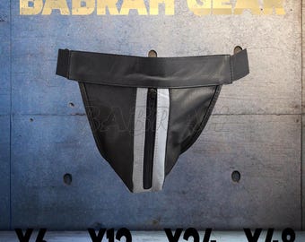 Lambskin Leather Jockstrap: Gray Stripe, Zipper Front - Bulk Lot