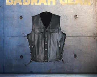 Premium Genuine Leather Motorcycle Vest: Biker Riding Touring Street Vests # 226