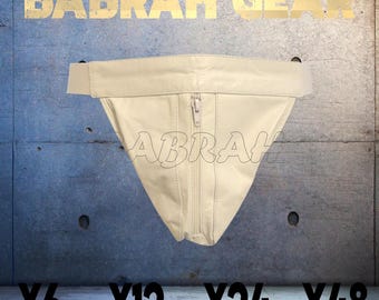 Lambskin Leather Jockstrap: Zipper Front, White Stripes, Bulk Lot