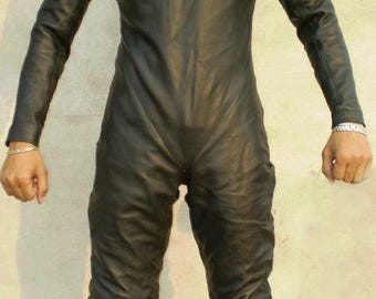 Custom Made Soft Smooth Lambskin Leather Catsuit Zipper Back Tailor Made Bespoke Leather Bodysuit Straight Dress Costume New