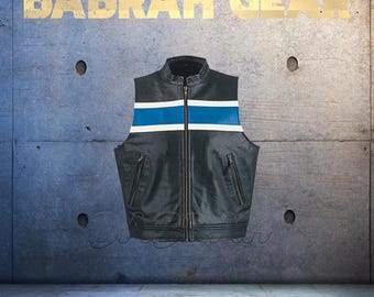 Premium Genuine Leather Motorcycle Vest: Biker Riding Touring Street Vests # 227