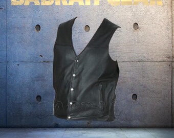 Premium Genuine Leather Motorcycle Vest: Biker Riding Touring Street Vests # 237