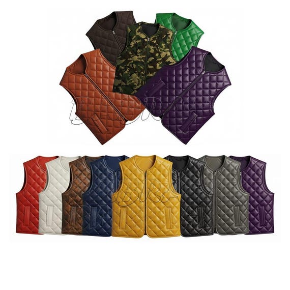 14 Colors Premium Genuine Leather Puffer Vests Quilted Vest Biker Riding Touring Streetwear Puffer Zipper Vests # 252Q