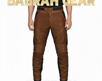 Men's Heavy Duty Brown Leather Motorcycle Pants Custom Length Leather Biker Pant Racing Pant New BG-1481