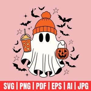 Cute Ghost Halloween svg, Retro Ghost png, Retro Floral Ghost png, Dog Ghost svg, Ghost Reading svg, Spooky Season, Halloween png