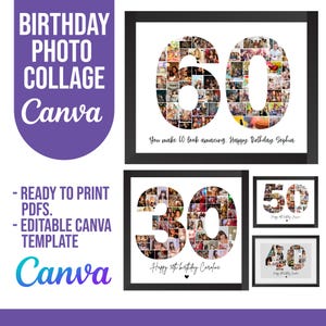 誕生日写真コラージュテンプレート、誕生日コラージュ、写真コラージュ、彼女へのカスタムギフト、誕生日、数字コラージュ、Canvaテンプレート