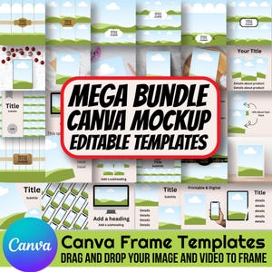 Mega bundle di modelli Canva modificabili, facile trascinamento della selezione, design a sublimazione di collage di foto Canva, modelli di mockup di cornici Canva