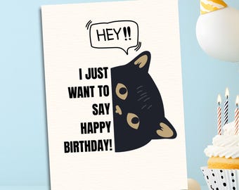 Funny Birthday Card Printable – Cute Black Cat Birthday Card, Humor Birthday Greeting, Instant Download Digital Card