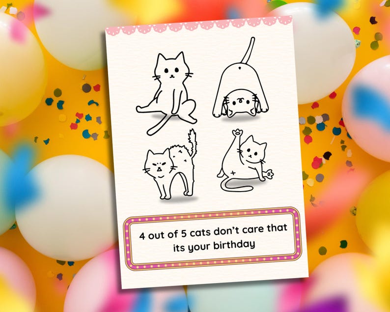 Funny Cat Birthday Card Printable, Cat Lover Birthday Card, 4 Out of 5 ...
