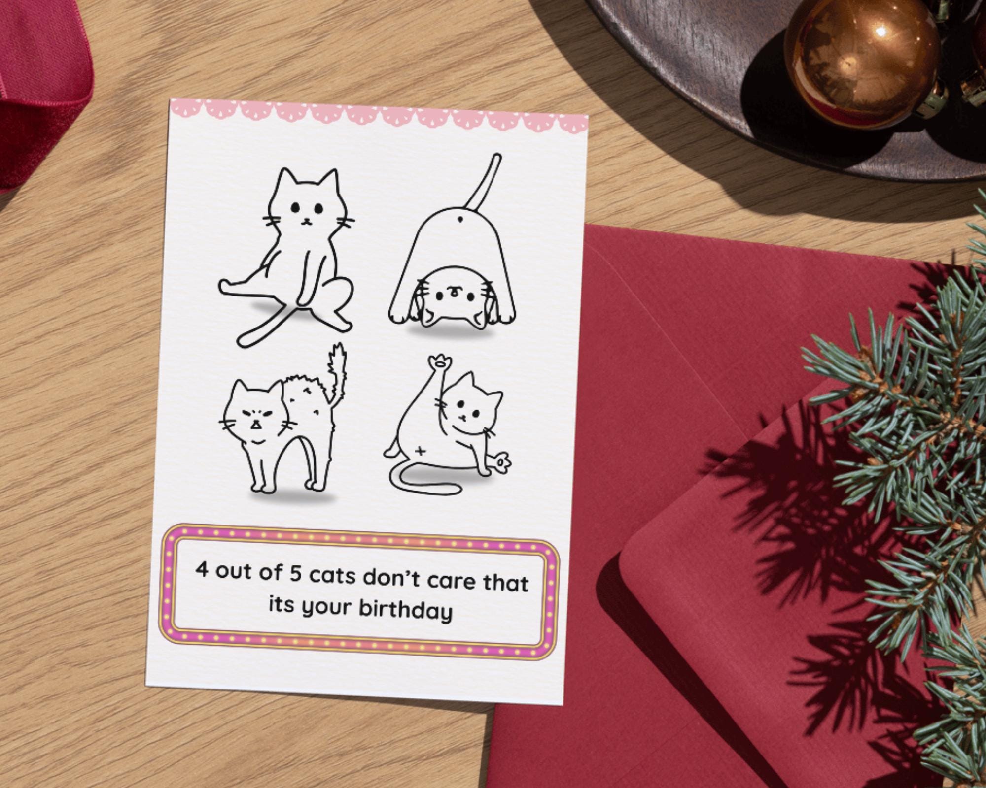Funny Cat Birthday Card Printable, Cat Lover Birthday Card, 4 Out of 5 ...