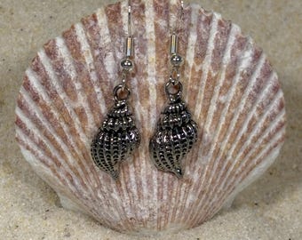 Silver Seashell Dangle Earrings, Hypoallergenic