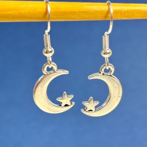Silver Celestial Moon & Star Dangle Earrings, Hypoallergenic
